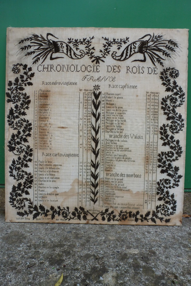 Broderie " Chronologie des Rois de France " 1833