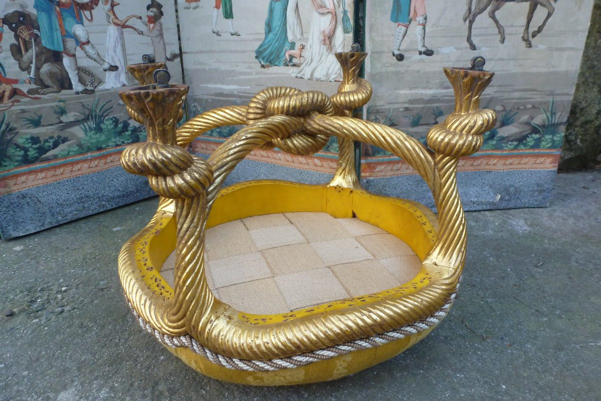 Gilded Wooden Rope Stool, Period 93-photo-2