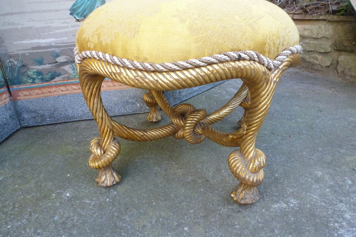 Gilded Wooden Rope Stool, Period 93-photo-4