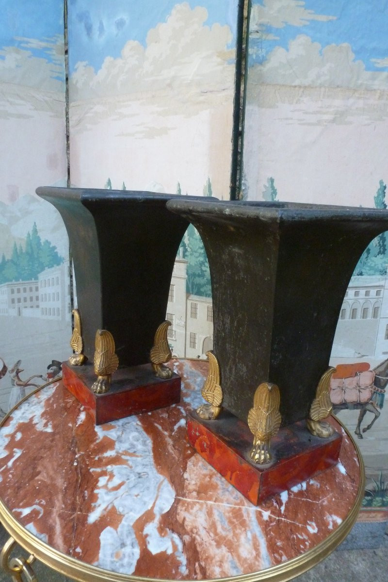 Pair Of Large Sheet Metal Vases From The Empire Period.-photo-2