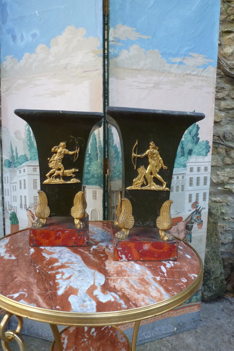 Pair Of Large Sheet Metal Vases From The Empire Period.