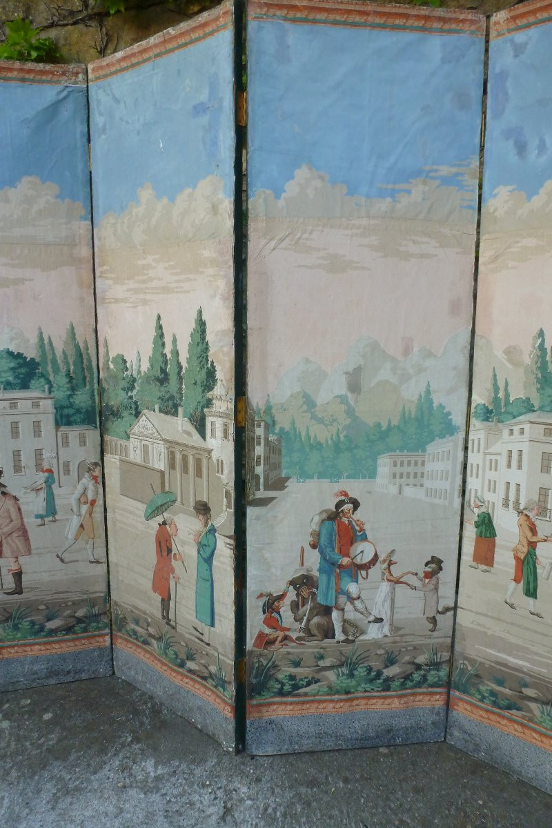 Paravent  en papier peint circa  1790 / 1800 .-photo-3