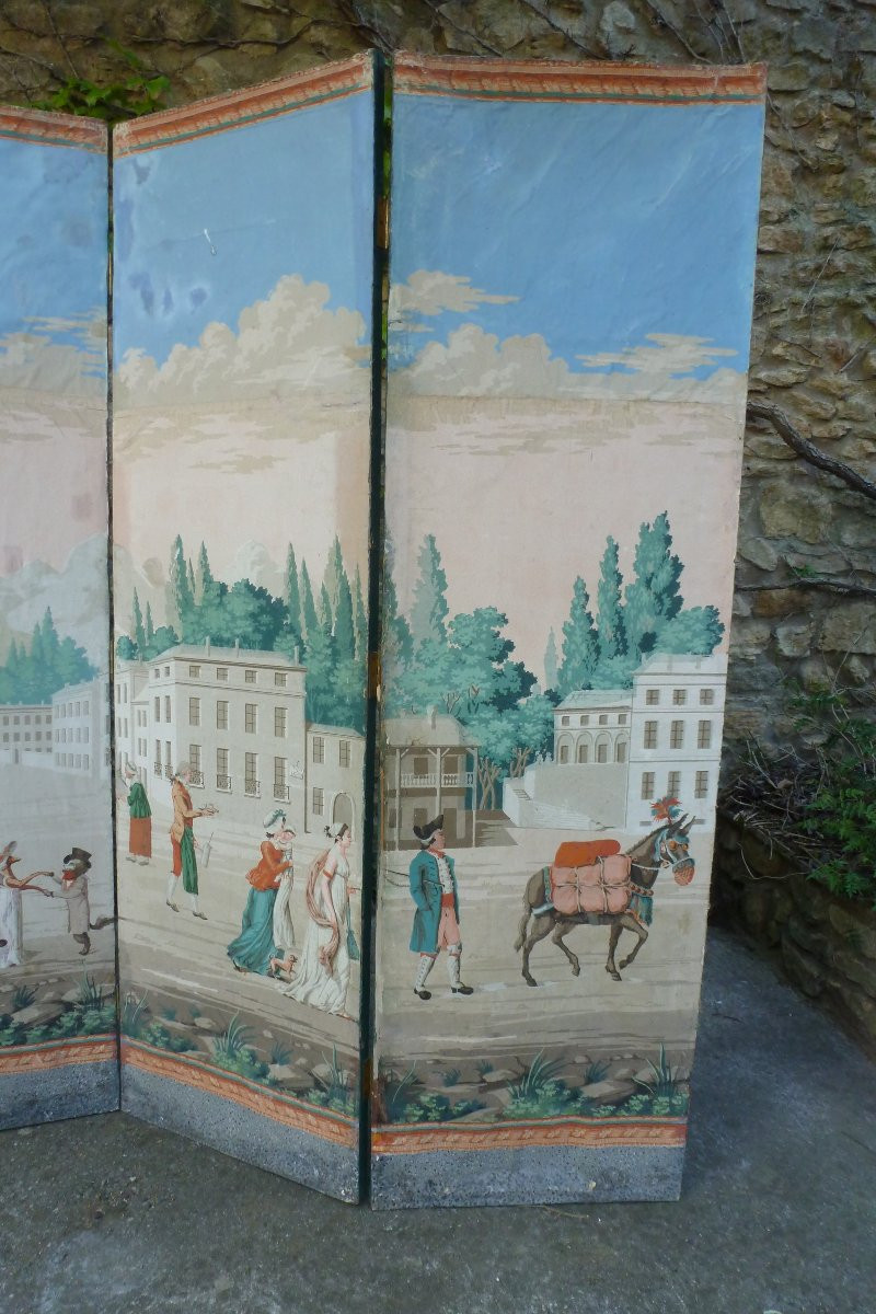 Paravent  en papier peint circa  1790 / 1800 .-photo-4