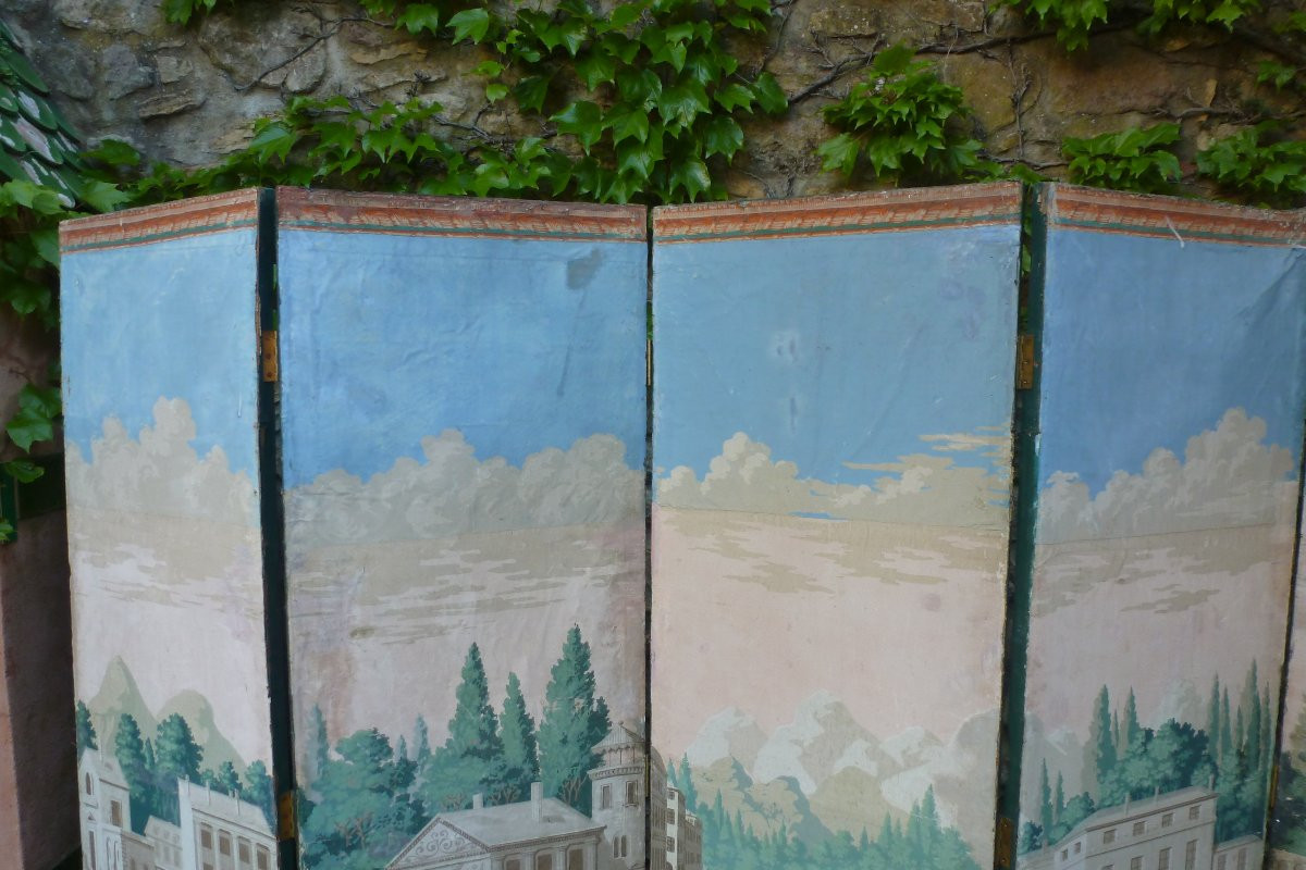 Paravent  en papier peint circa  1790 / 1800 .-photo-2