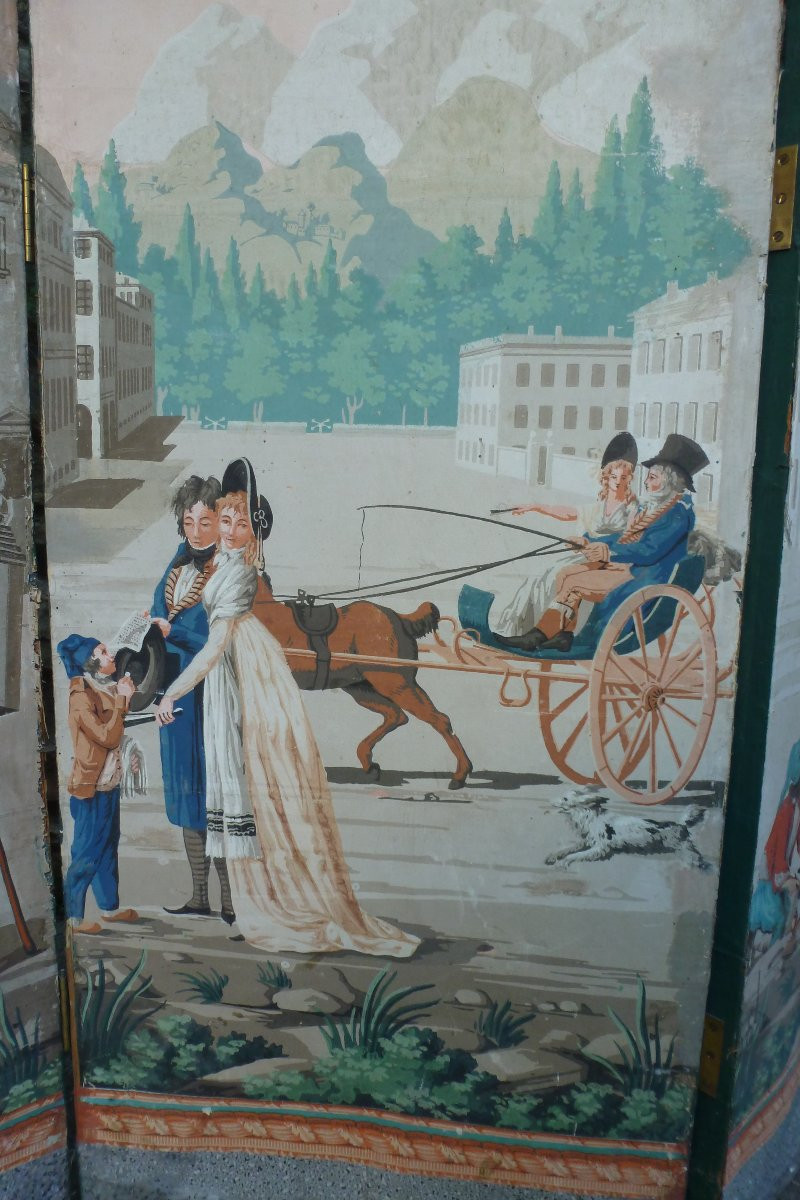 Paravent  en papier peint circa  1790 / 1800 .-photo-5