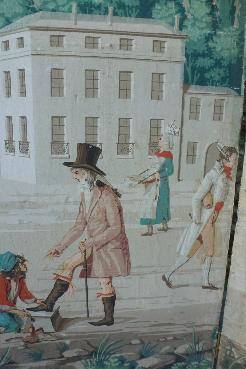 Paravent  en papier peint circa  1790 / 1800 .-photo-6