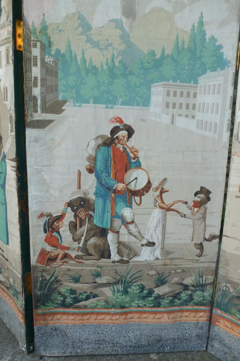 Paravent  en papier peint circa  1790 / 1800 .-photo-7