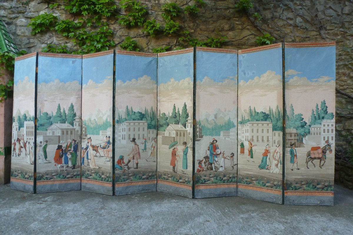 Paravent  en papier peint circa  1790 / 1800 .