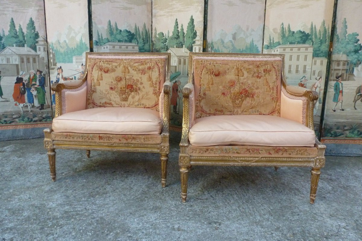 Paire de marquises de style Louis XVI  ,XIX e siecle .-photo-4