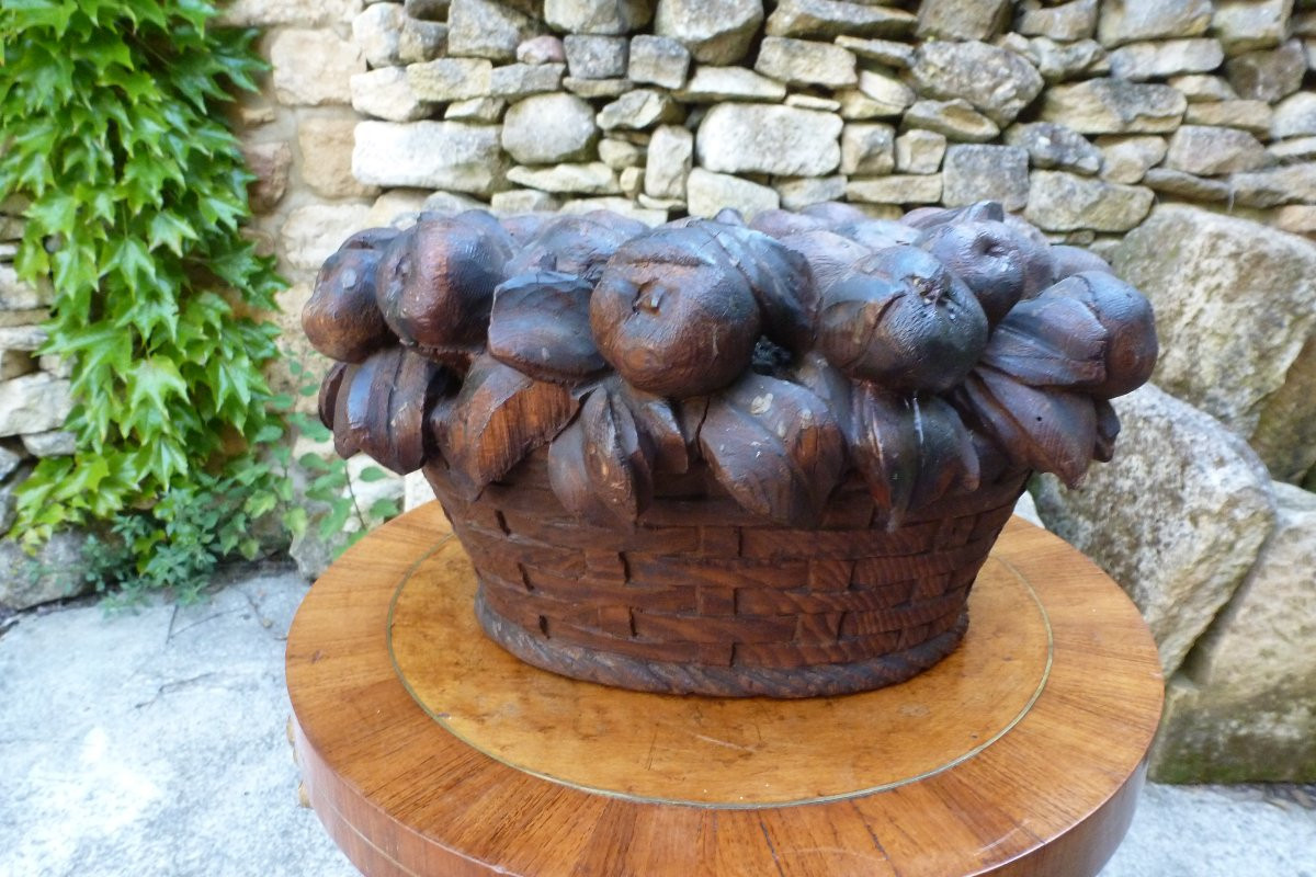 Corbeille de fruits en bois sculpré epoque XIX e siecle -photo-2