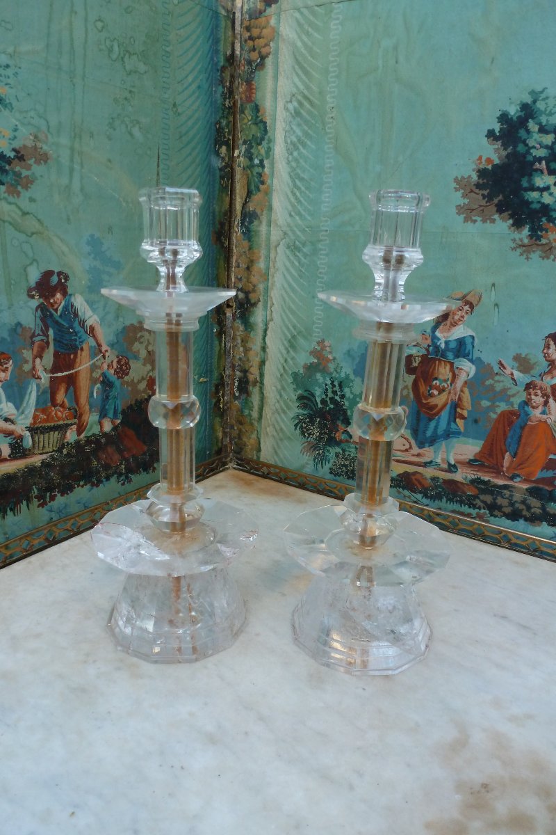 paire de bougeoirs en cristal de roche  circa 1930-photo-2