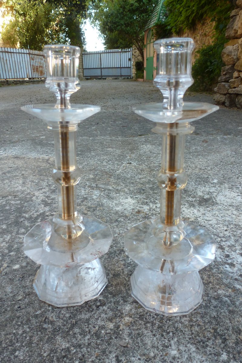 paire de bougeoirs en cristal de roche  circa 1930