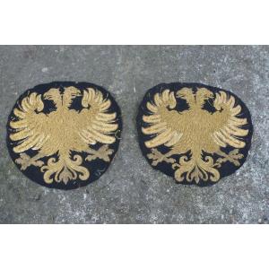 Pair Of Medallions In Cannetille Embroidery Early 19th Century