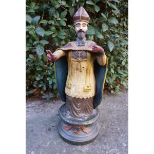 Statue de Saint Claude en terre cuite polychrome XIX e