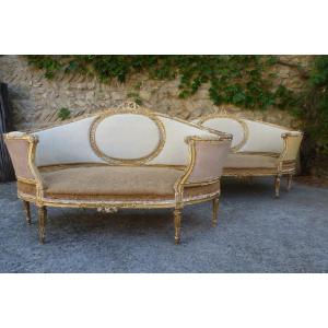 Pair Of Louis XVI Style Basket Sofas.