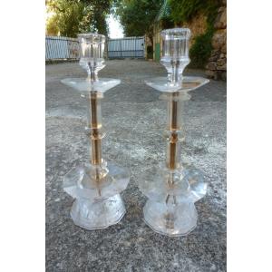 Pair Of Rock Crystal Candlesticks, Circa 1930