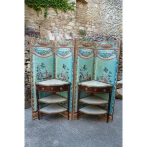 Pair Of Corner Side Tables By A. Schuman, 18th Century.