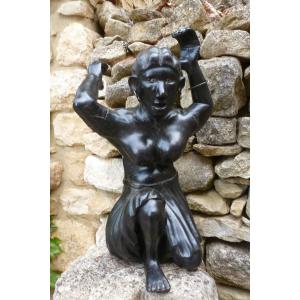 Pair Of Ebony Figurines Of Indigenous People, 19th Century 