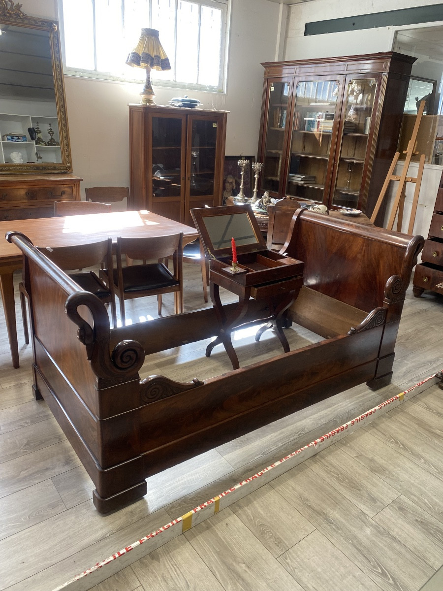 19th Century Mahogany Swan Neck Bed 