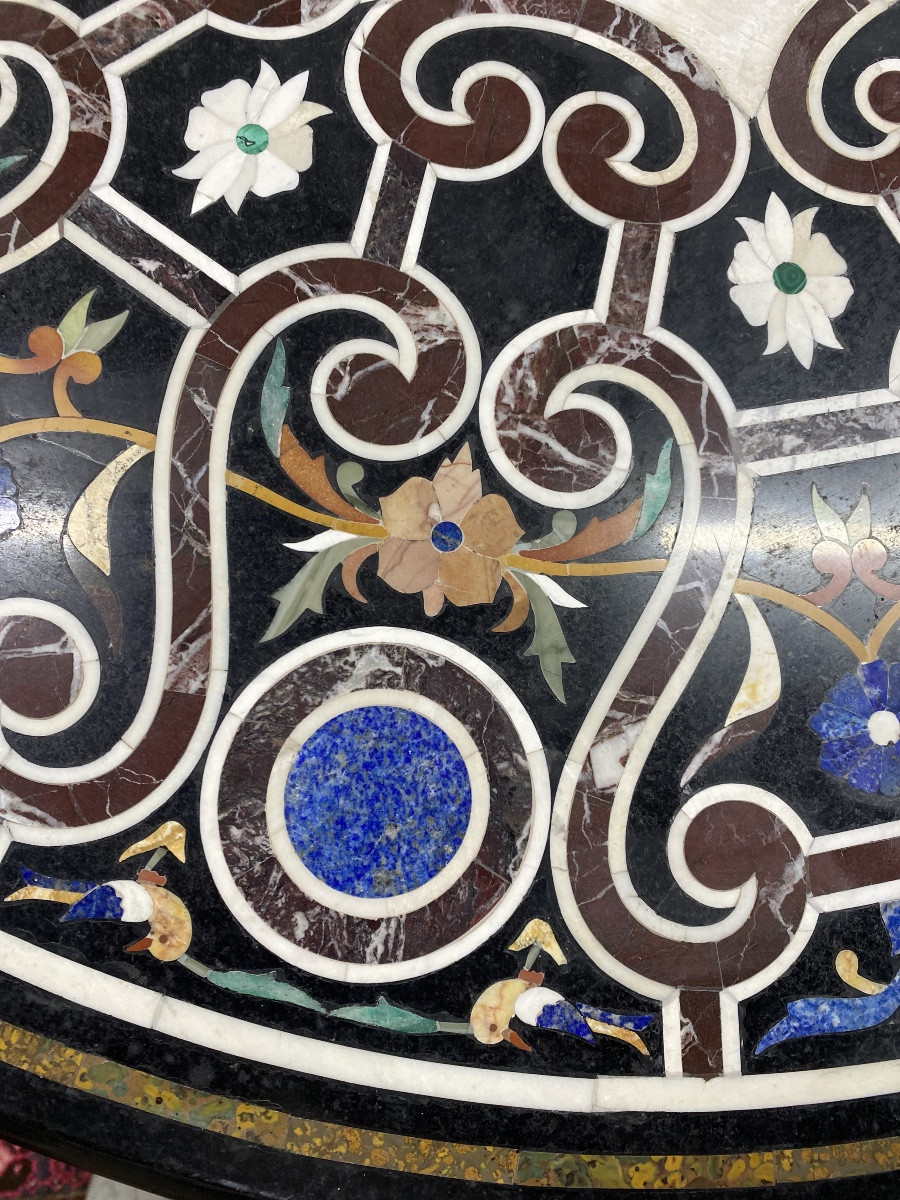 20th Century Marble Mosaic Marquetry Pedestal Table-photo-3