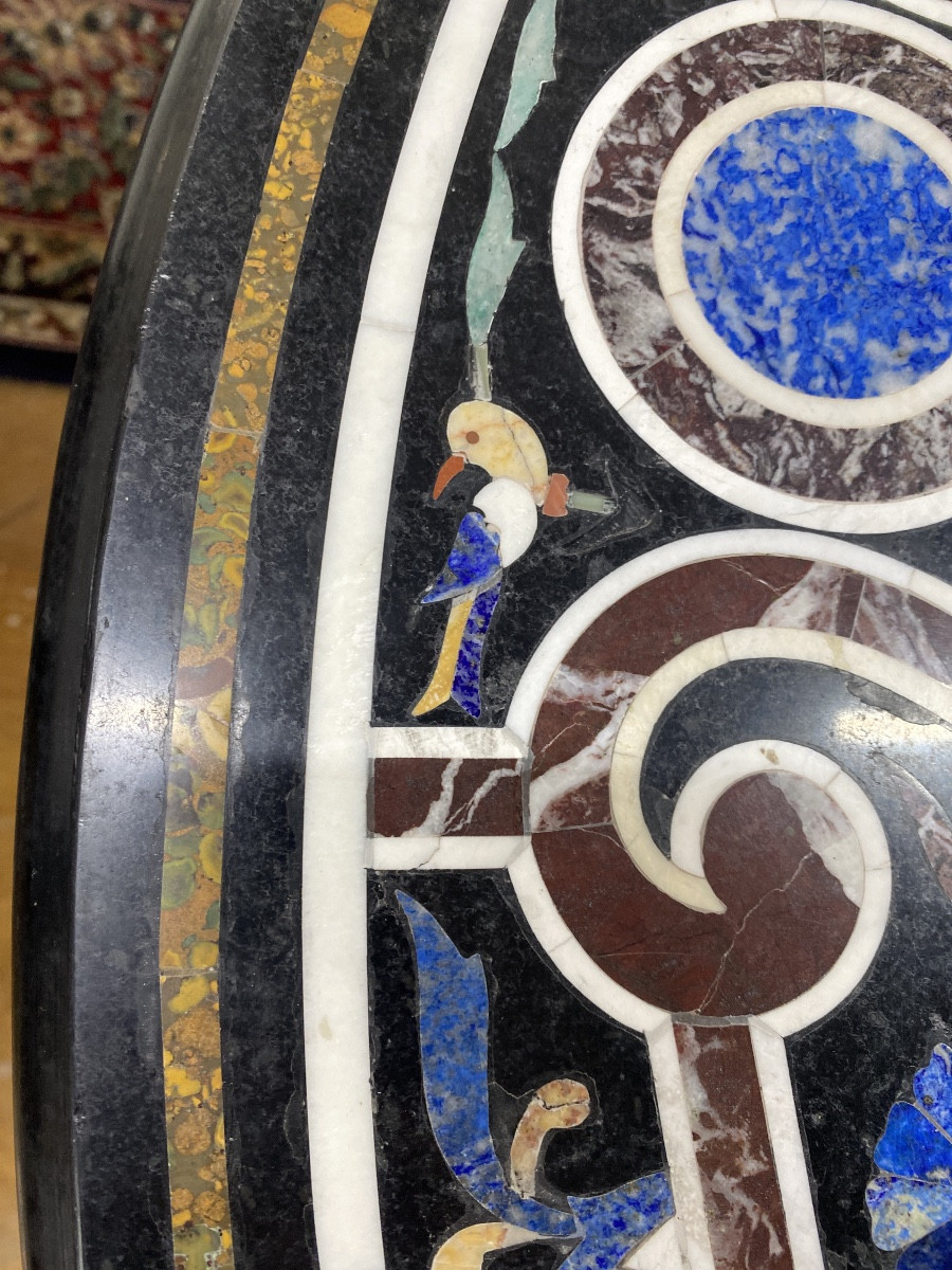20th Century Marble Mosaic Marquetry Pedestal Table-photo-2