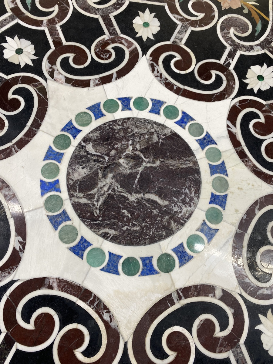 20th Century Marble Mosaic Marquetry Pedestal Table-photo-4