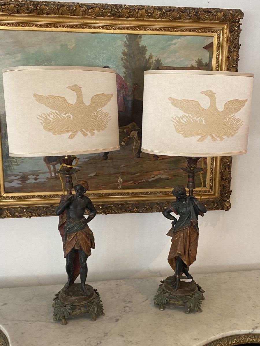 Paire de lampe Regule polychrome 19 iel orientalistes