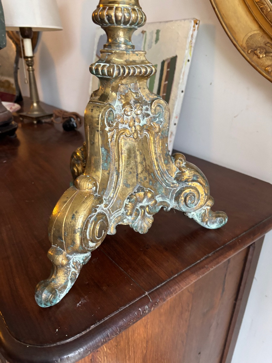 Candélabre d église bronze 19 iem -photo-4