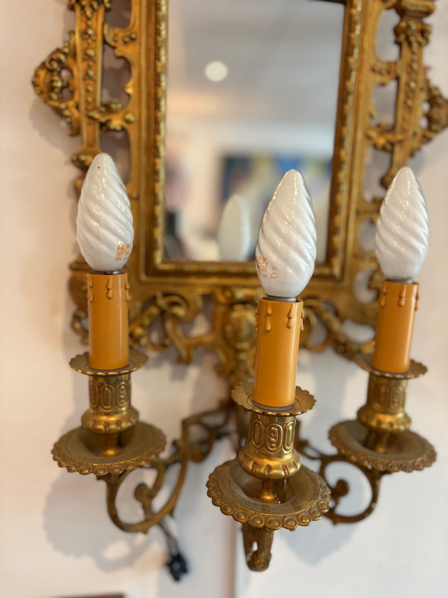 Pair Of Gilded Bronze Sconces N |||-photo-2