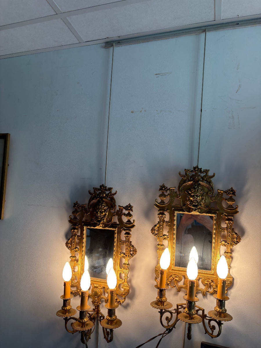 Pair Of Gilded Bronze Sconces N |||-photo-4