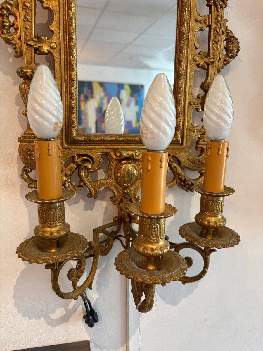 Pair Of Gilded Bronze Sconces N |||-photo-2