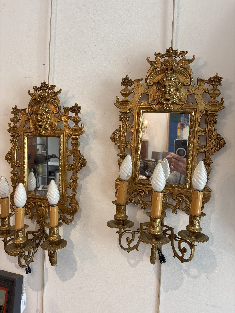Pair Of Gilded Bronze Sconces N |||-photo-7