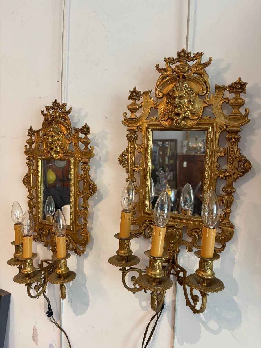 Pair Of Gilded Bronze Sconces N |||-photo-6