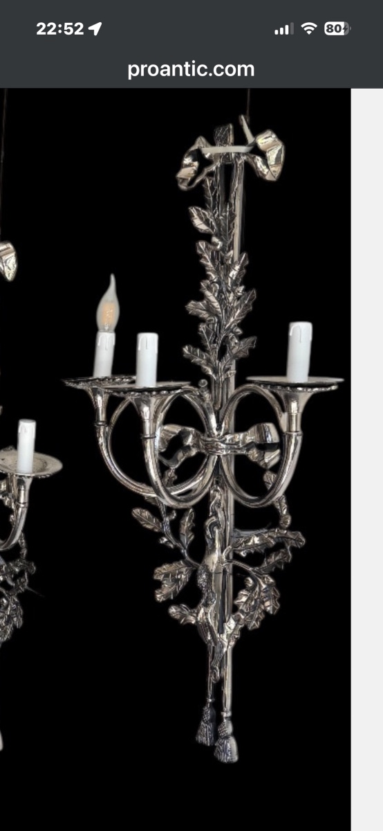 2 paires d’appliques de  style louis Seize . bronze argenté 91 cm-photo-8