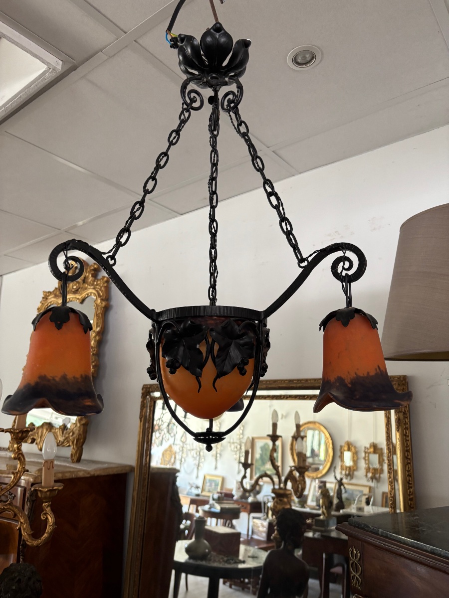 Chandelier 1920 Orange Glass-photo-3