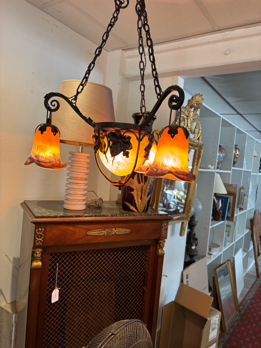 Chandelier 1920 Orange Glass-photo-1