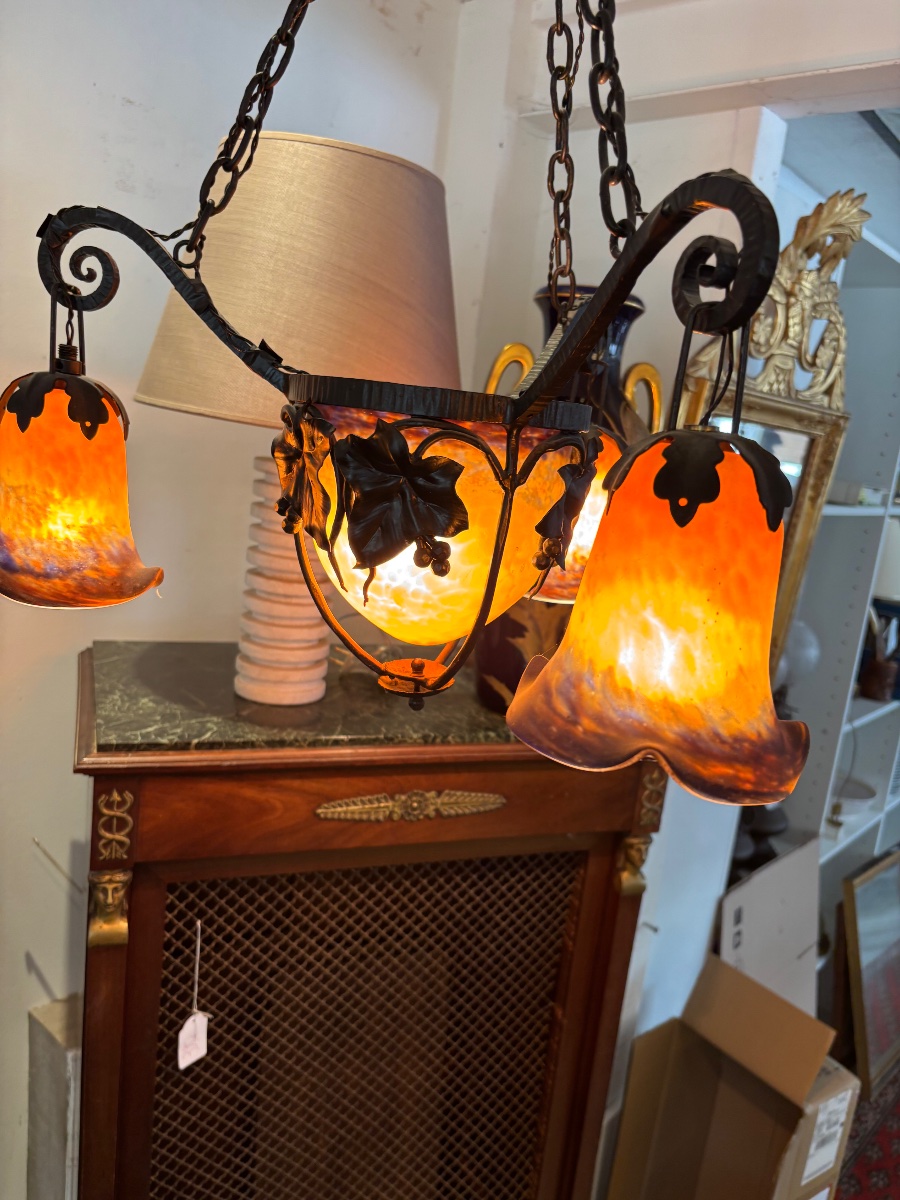 Chandelier 1920 Orange Glass-photo-2