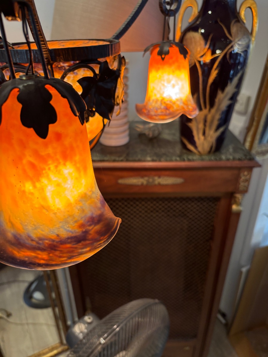 Chandelier 1920 Orange Glass-photo-3