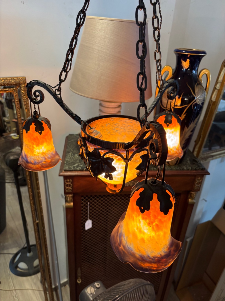 Chandelier 1920 Orange Glass-photo-4