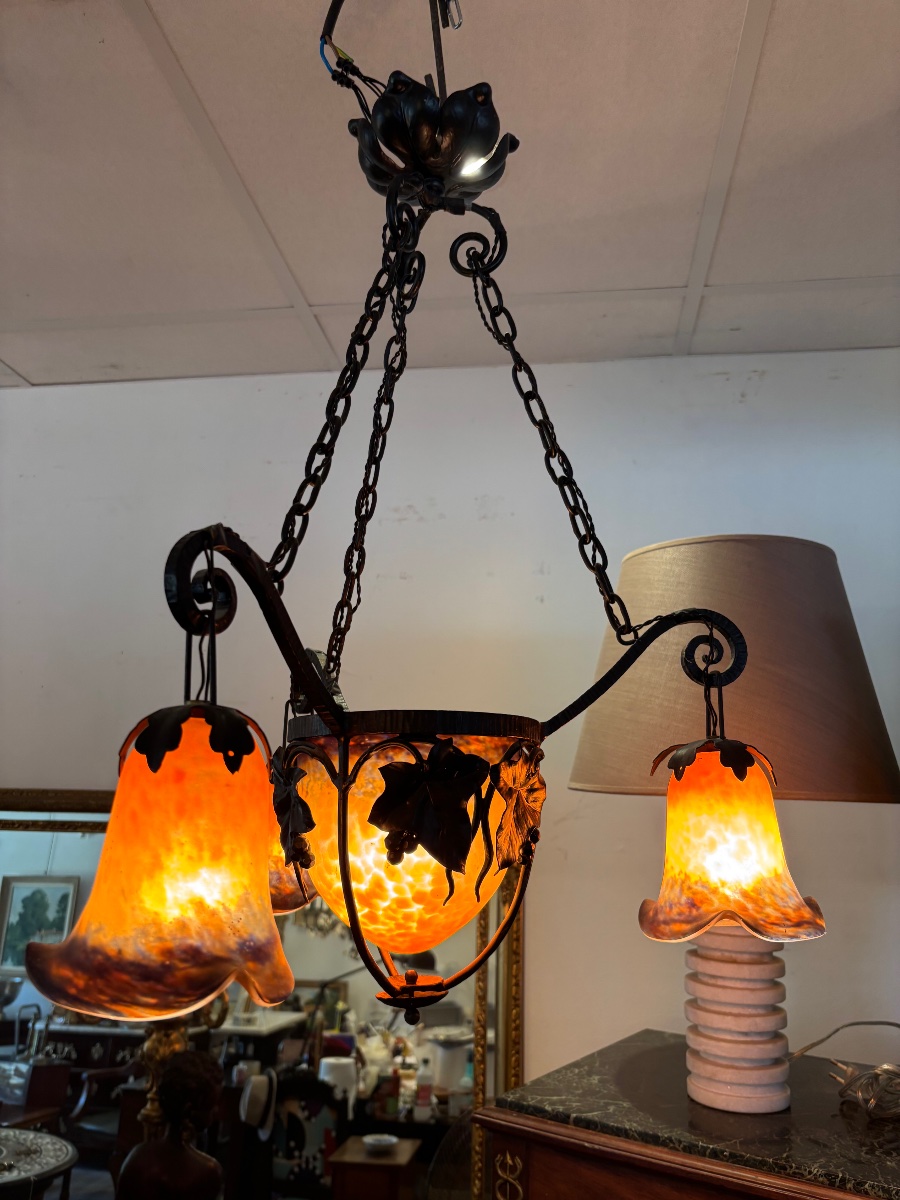 Chandelier 1920 Orange Glass
