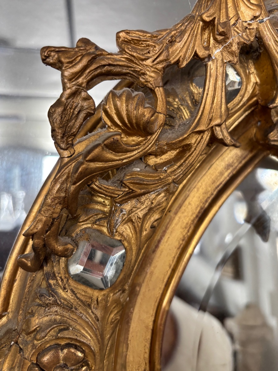 Miroir Napoléon 3 bois doré -photo-2