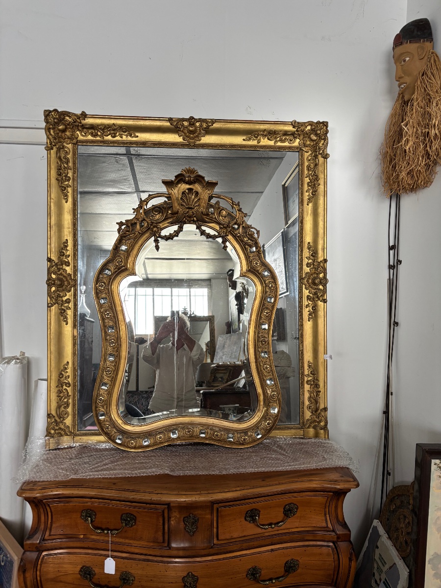 Miroir Napoléon 3 bois doré -photo-3