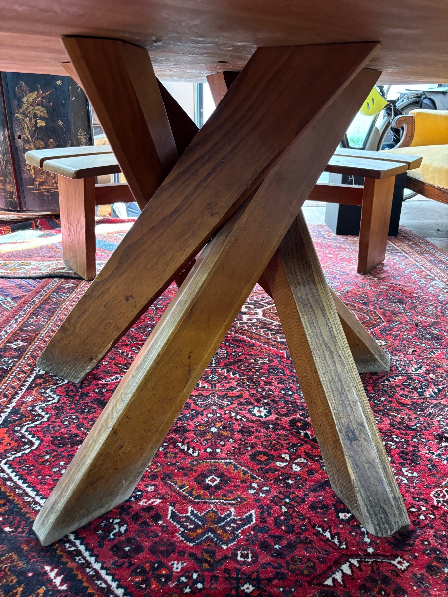 Pierre Chapo T21 Table And 2 Benches -photo-1