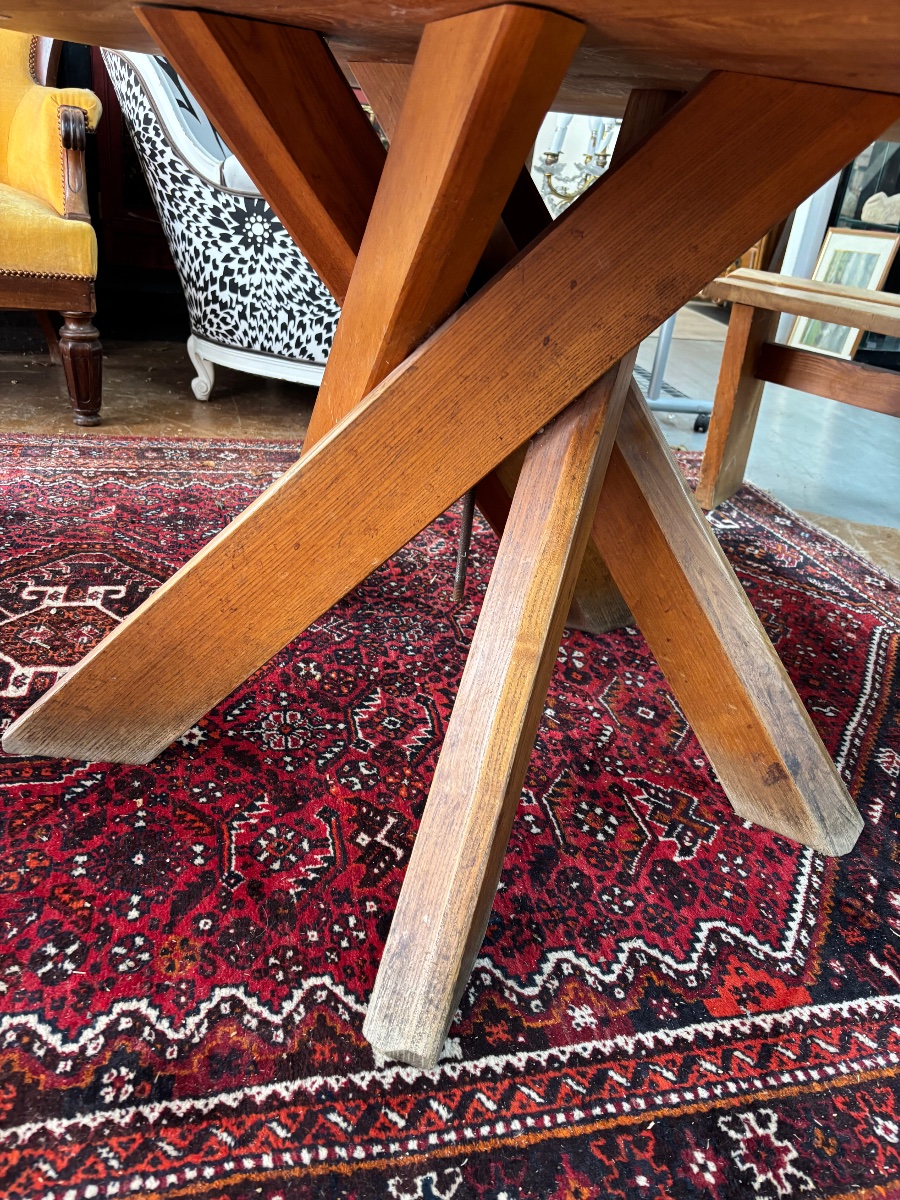 Pierre Chapo T21 Table And 2 Benches -photo-2