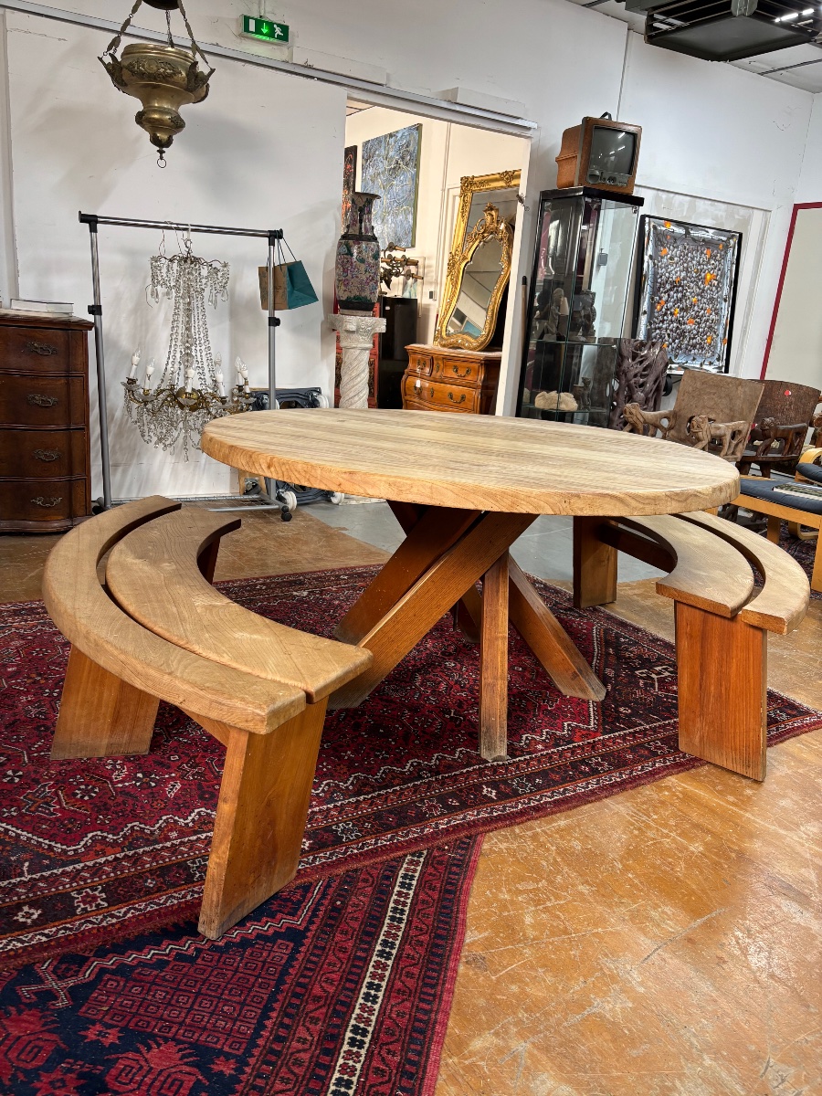 Pierre Chapo Table T21 et 2 bancs -photo-7