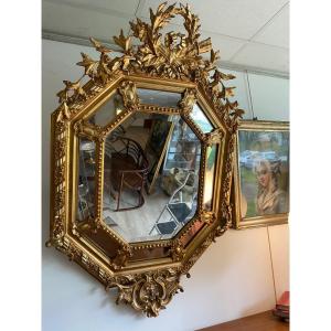 Golden Octagonal Mirror With Parecloses 