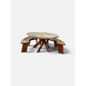 Pierre Chapo T21 Table And 2 Benches