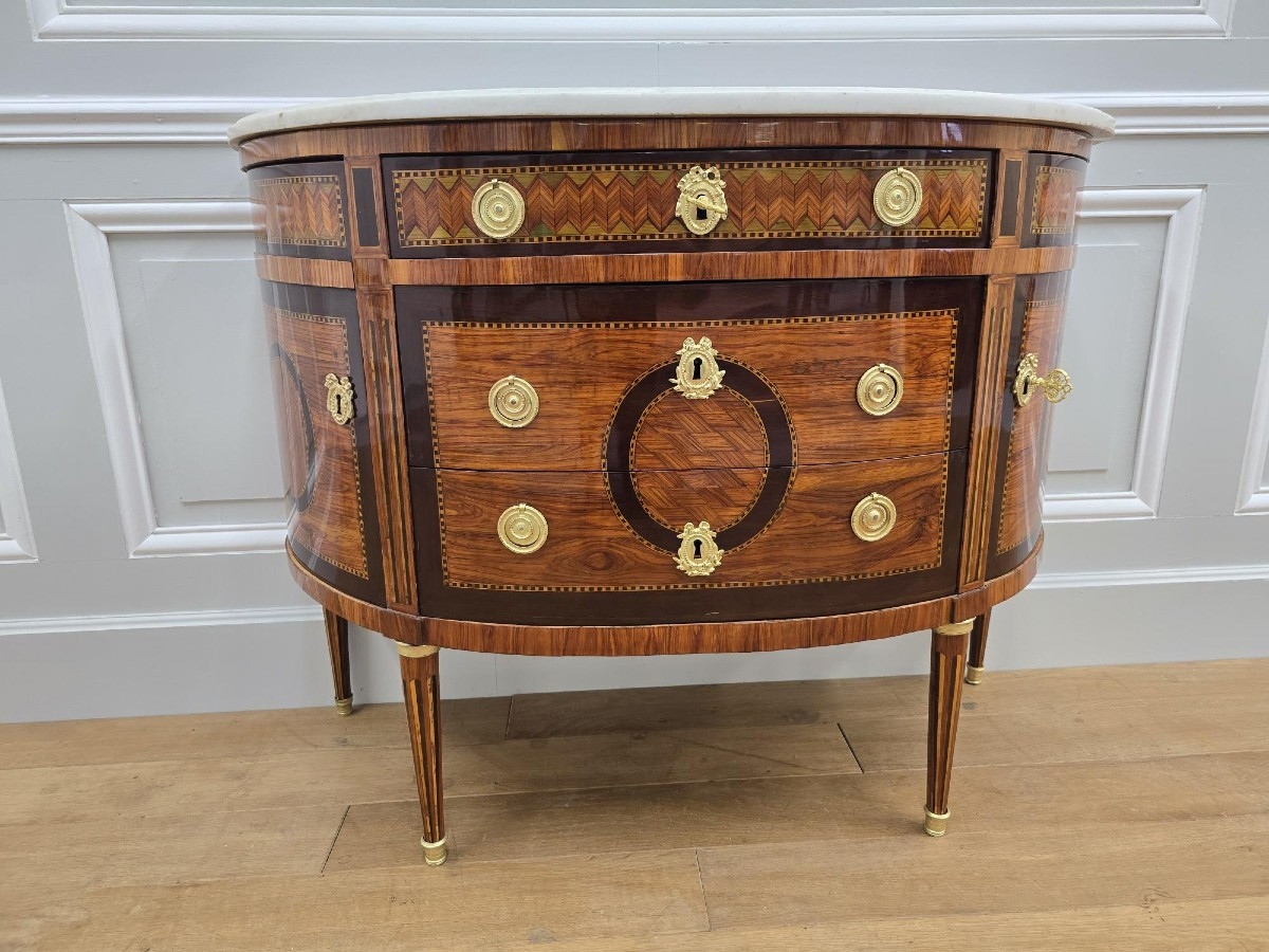 Commode Demi-lune d'époque Louis XVI-photo-2