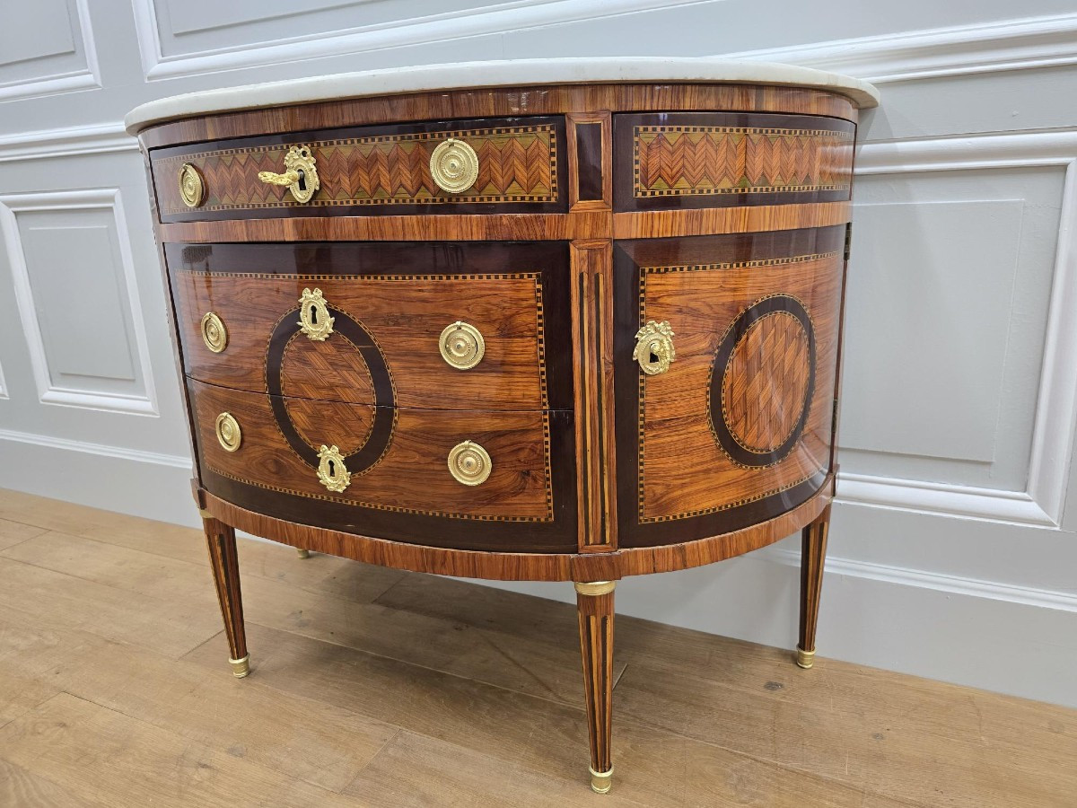 Commode Demi-lune d'époque Louis XVI-photo-3