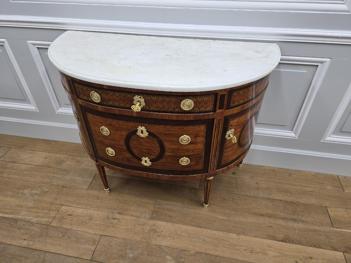 Commode Demi-lune d'époque Louis XVI-photo-4